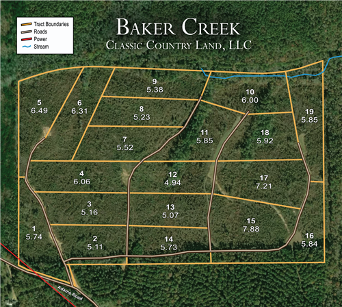 Tract layout map for Baker Creek Tract 7 in Fayette County, Alabama