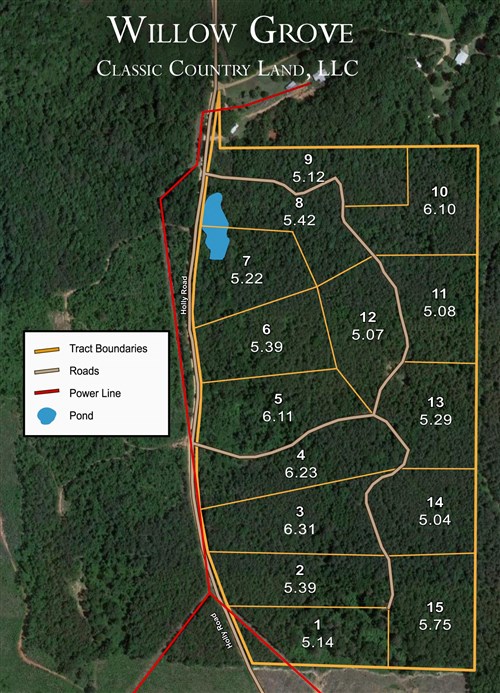 Tract layout map for Willow Grove Tract 3 in Lamar County, Alabama