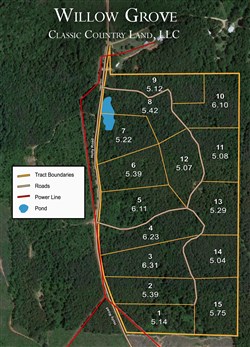 tract layout map for Willow Grove Tract 4, 6.23 acres for sale in Lamar County, Alabama