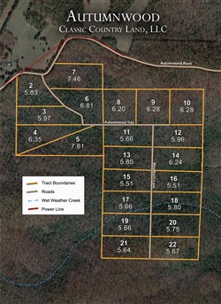 tract layout map for Autumnwood Tract 7, 7.46 acres for sale in Fulton County, Arkansas