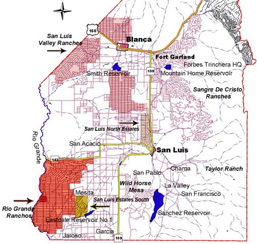 Tract layout map for San Luis Valley Ranches Plat 22 Tract 8 in Costilla County, Colorado