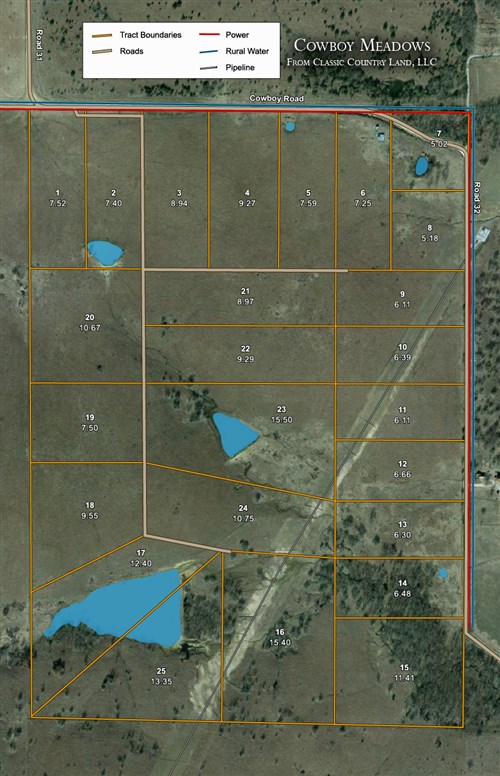 Tract layout map for Cowboy Meadows Tract 1 in Chautauqua County, Kansas