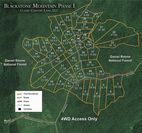 Tract layout map for Blackstone Mountain Tract 7 in Clay County, Kentucky