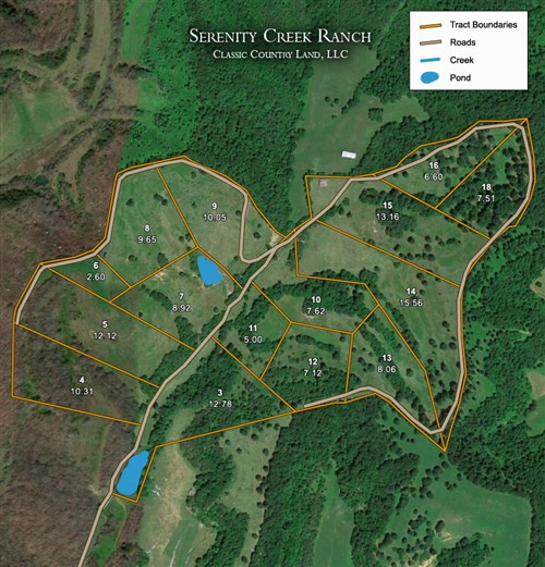 Tract layout map for Serenity Creek Tract 4 in Laurel County, Kentucky