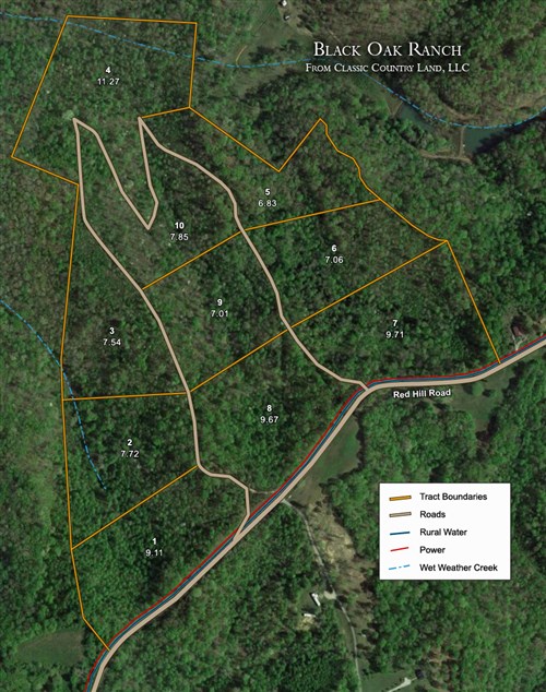 Tract layout map for Black Oak Ranch Tract 1 in Rockcastle County, Kentucky