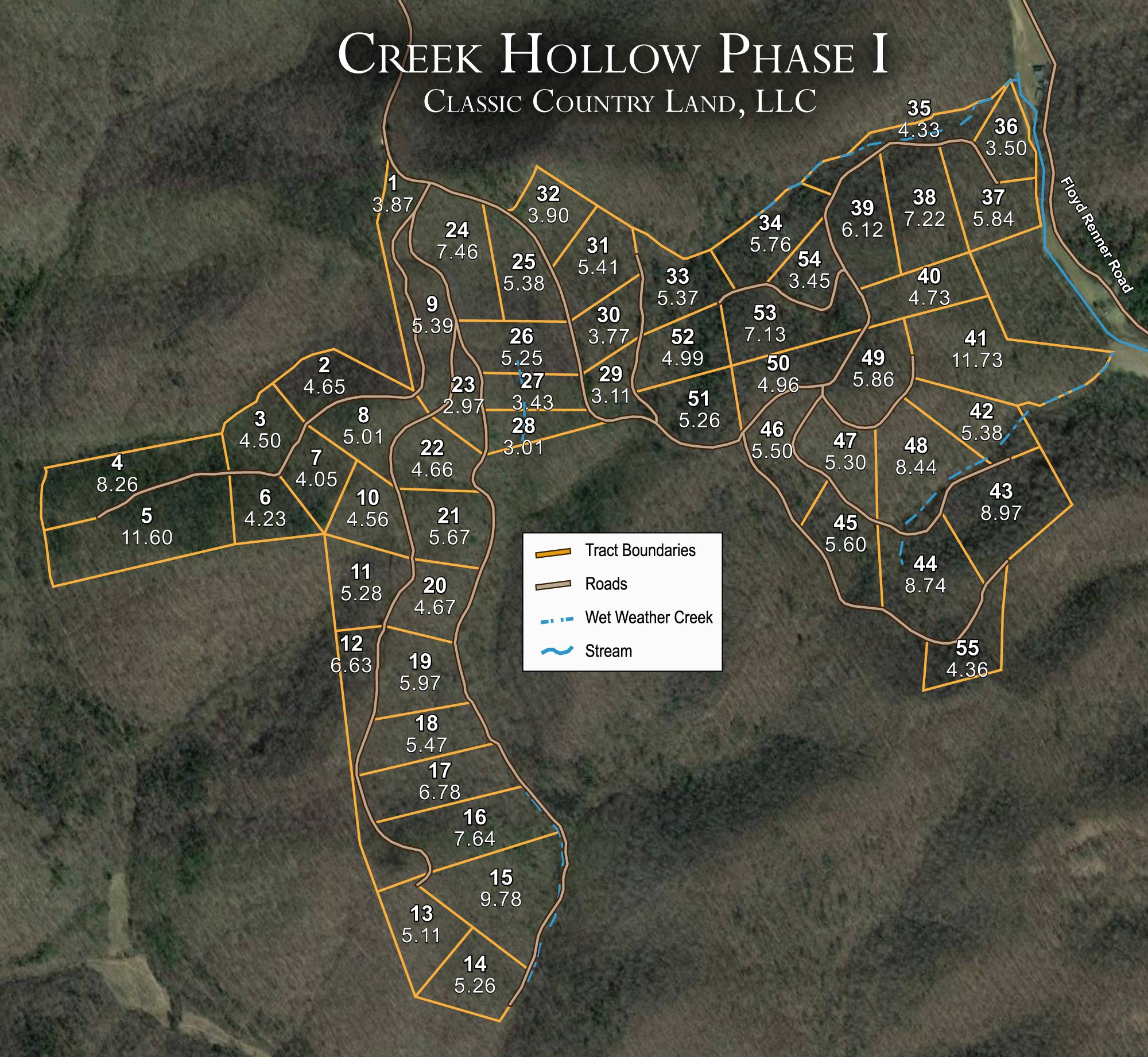 Plat map for Creek Hollow Phase I in Rockcastle County, Kentucky