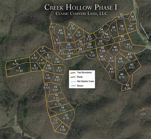 Tract layout map for Creek Hollow Phase I Tract 53 in Rockcastle County, Kentucky