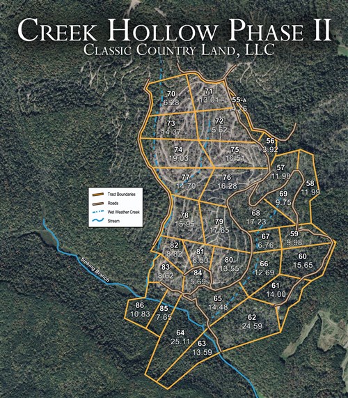 Tract layout map for Creek Hollow Phase II Tract 65 in Rockcastle County, Kentucky