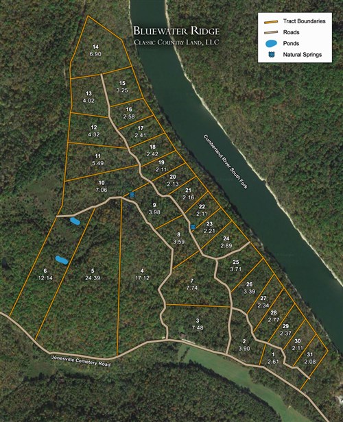 Tract layout map for Bluewater Ridge Tract 25 in Wayne County, Kentucky
