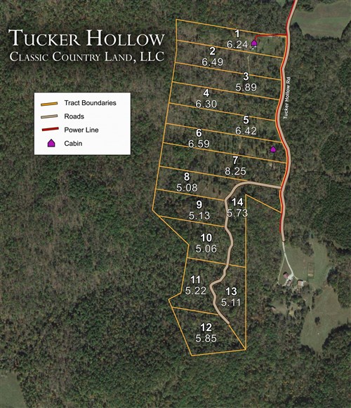 Tract layout map for Tucker Hollow Tract 14 in Wayne County, Kentucky