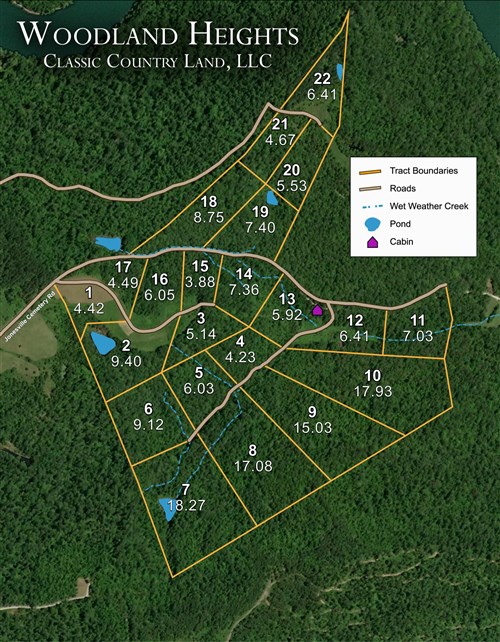 Tract layout map for Woodland Heights Tract 9 in Wayne County, Kentucky
