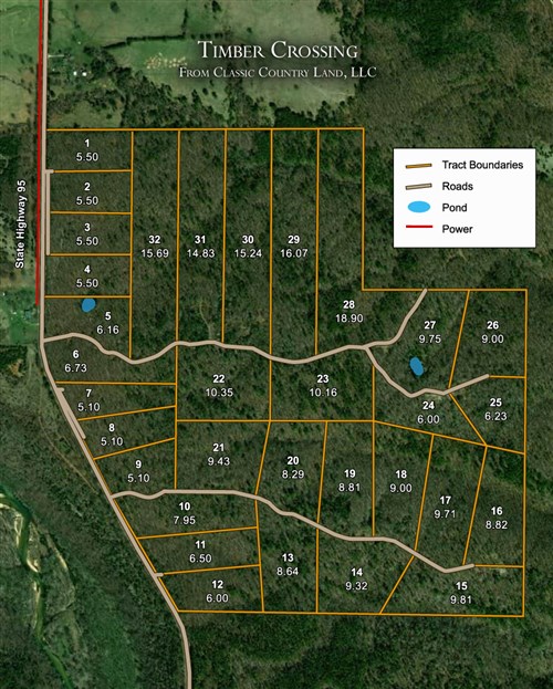 Tract layout map for Timber Crossing Tract 10 in Douglas County, Missouri