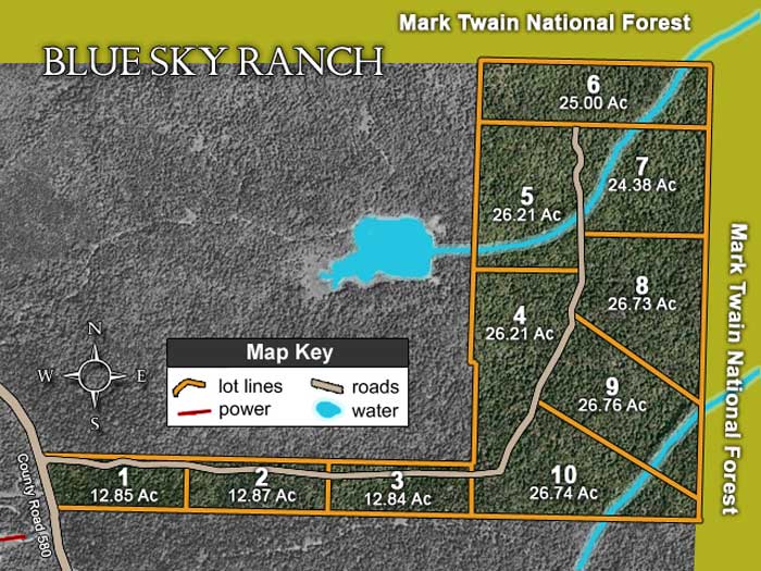 Plat map for Blue Sky Ranch in Shannon County, Missouri