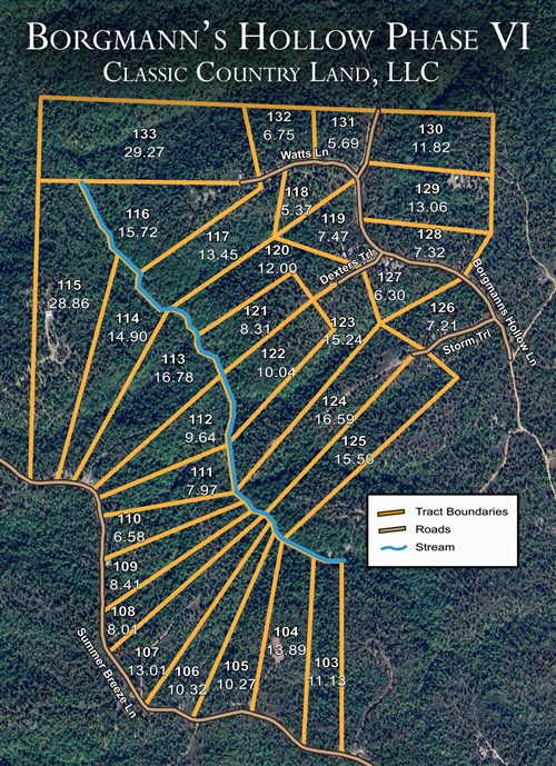 Tract layout map for Borgmanns Hollow Phase I Tract 11 in Shannon County, Missouri