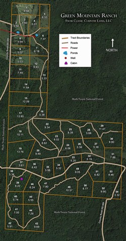 tract layout map for Green Mountain Ranch Tract 48, 10.57 acres for sale in Shannon County, Missouri