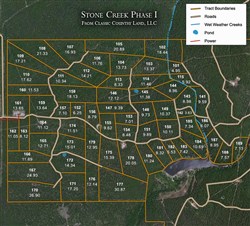 tract layout map for Stone Creek Phase I Tract 153, 7.01 acres for sale in Latimer County, Oklahoma