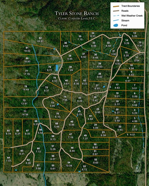 Tract layout map for Tyler Stone Ranch Tract 3 in Leflore County, Oklahoma