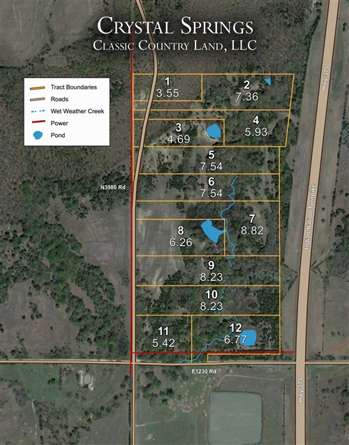 Tract layout map for Crystal Springs Tract 4 in McIntosh County, Oklahoma