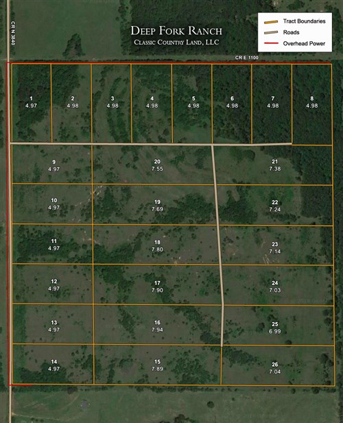 Tract layout map for Deep Fork Ranch Tract 14 in Okfuskee County, Oklahoma