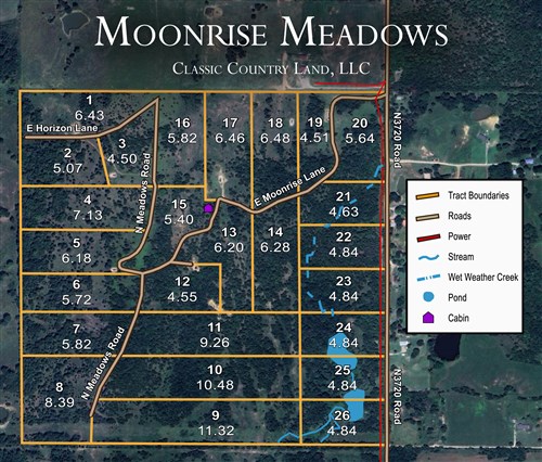 Tract layout map for Moonrise Meadows Tract 5 in Okfuskee County, Oklahoma