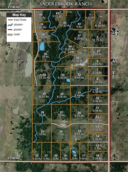 tract layout map for Saddlebrook Ranch Tract 35, 15 acres for sale in Okfuskee County, Oklahoma