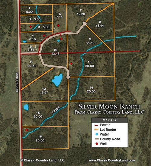 Tract layout map for Silver Moon Ranch Tract 6 in Okfuskee County, Oklahoma