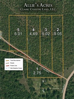 tract layout map for Allies Acres Tract 3, 5.02 acres for sale in Pittsburg County, Oklahoma