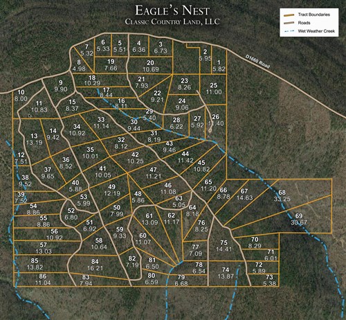 Tract layout map for Eagles Nest Ranch Tract 2 in Pushmataha County, Oklahoma