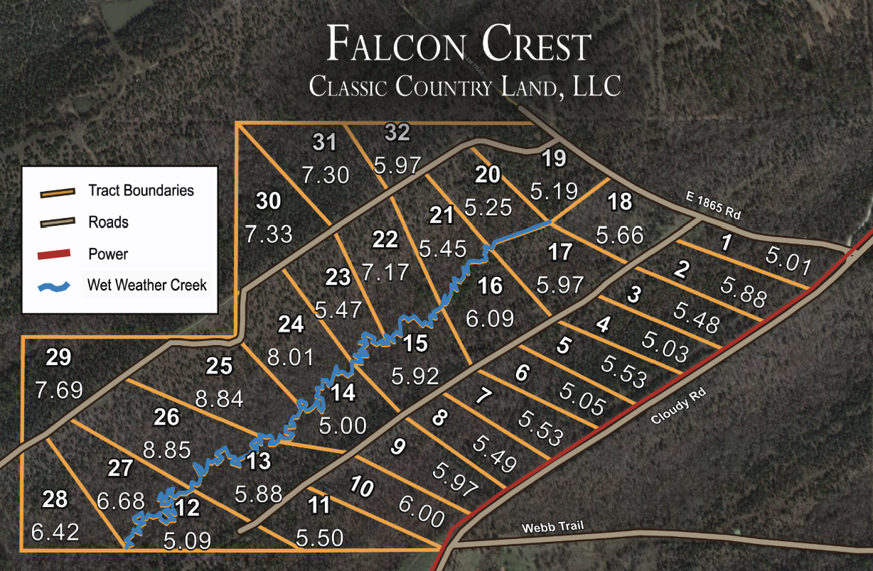 Plat map for Falcon Crest in Pushmataha County, Oklahoma