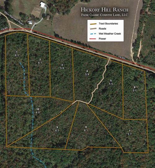 Tract layout map for Hickory Hill Ranch Tract 3 in Decatur County, Tennessee