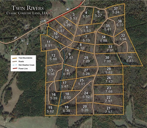 Tract layout map for Twin Rivers Tract 25 in Henderson County, Tennessee