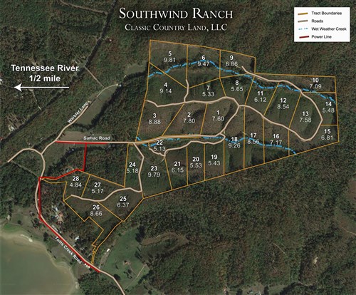Tract layout map for Southwind Ranch Tract 14 in Perry County, Tennessee