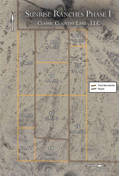 Tract layout map for Sunrise Ranches Phase I Tract 23 in Hudspeth County, Texas