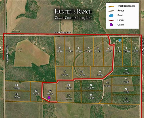 Tract layout map for Hunters Ranch Tract 4 in McCulloch County, Texas